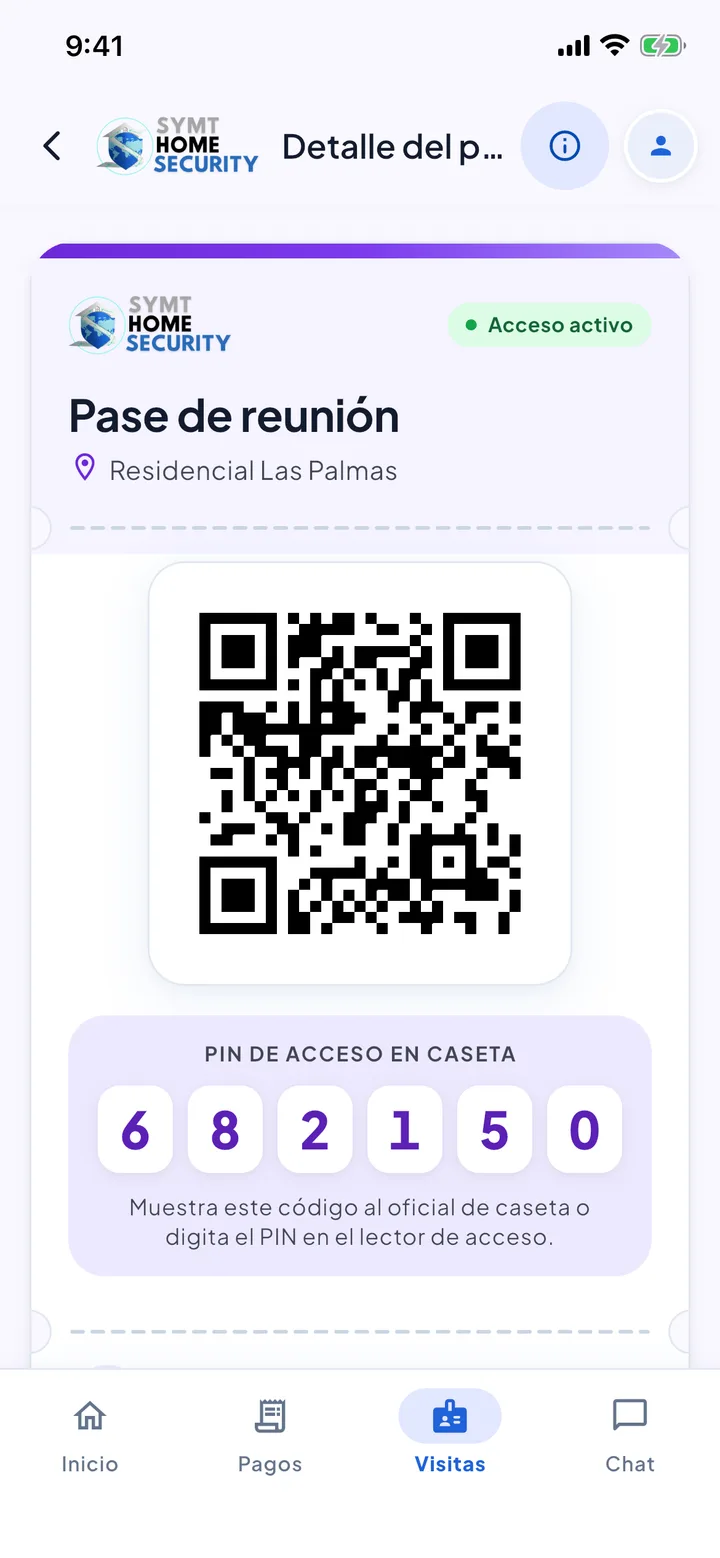 Pase de reunión con QR y PIN